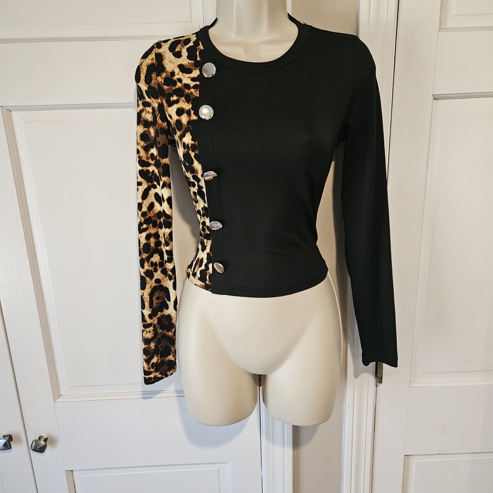 Leopard Print Black Top